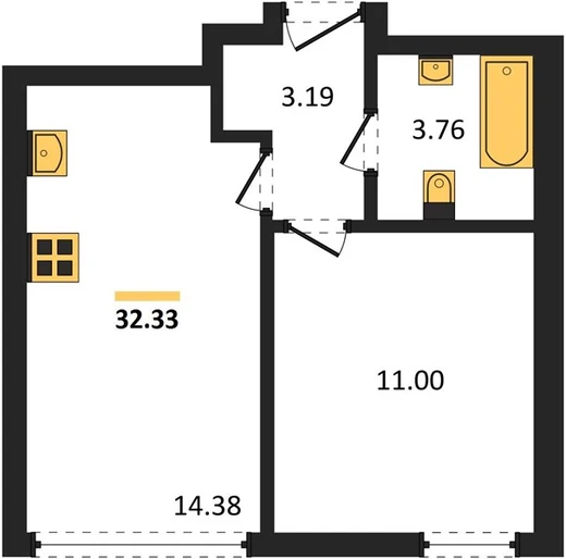 Квартира 1-комн. 32.33 кв. м