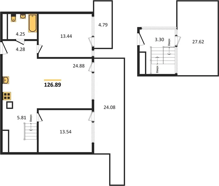 Апартаменты 2-комн. 126.89 кв. м