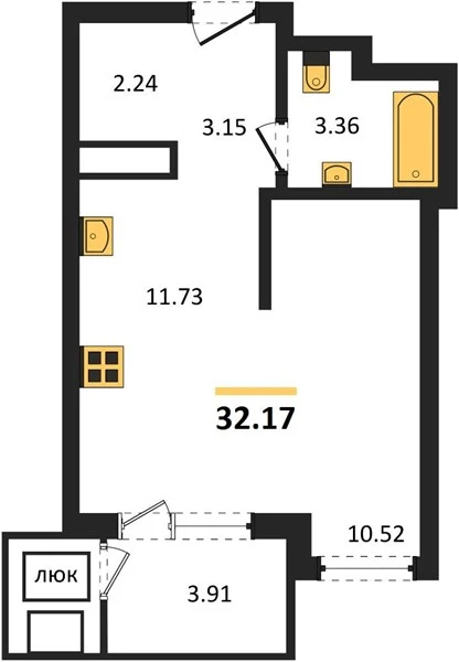 Квартира Студия 32.17 кв. м