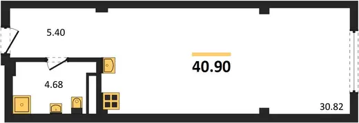 Квартира Студия 40.9 кв. м