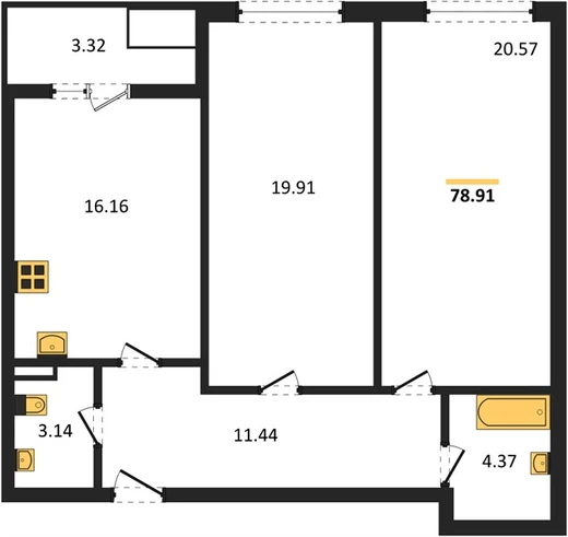 Квартира 2-комн. 78.91 кв. м