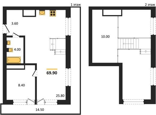 Квартира 1-комн. 69.9 кв. м
