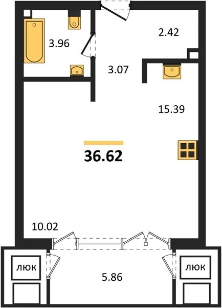 Квартира Студия 36.62 кв. м