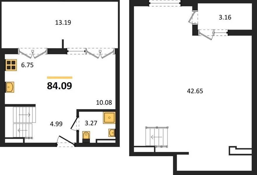 Квартира 1-комн. 84.09 кв. м
