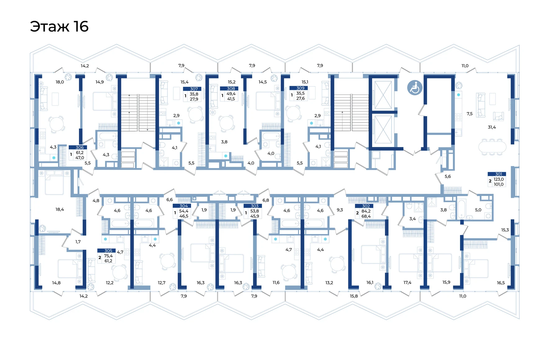Апартаменты 1-комн. 61.2 кв.м