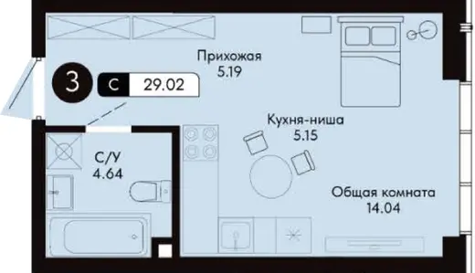 Квартира Студия 29.02 кв. м