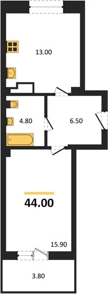 Квартира 1-комн. 44 кв. м