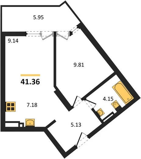 Квартира 2-комн. 41.36 кв. м
