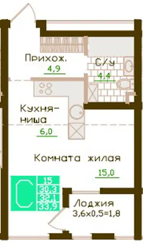 Квартира Студия 31.5 кв. м