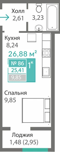 Квартира 1-комн. 25.41 кв.м