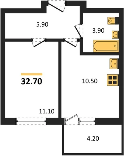 Квартира 1-комн. 32.7 кв. м