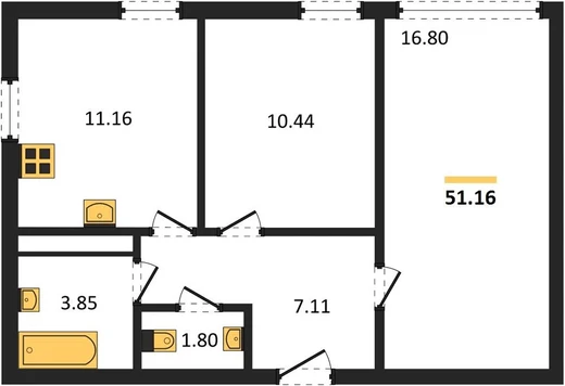 Квартира 2-комн. 51.16 кв. м
