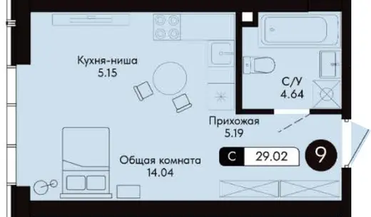 Квартира Студия 29.02 кв. м
