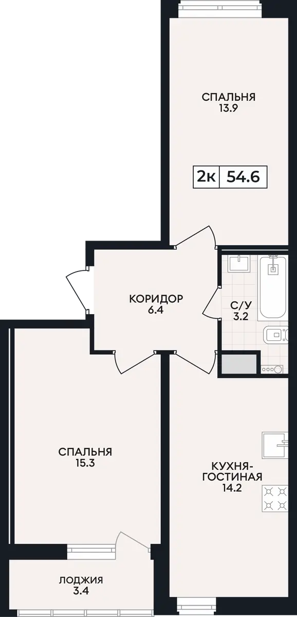 Квартира 2-комн. 54.6 кв. м