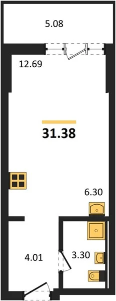Квартира 1-комн. 31.38 кв. м