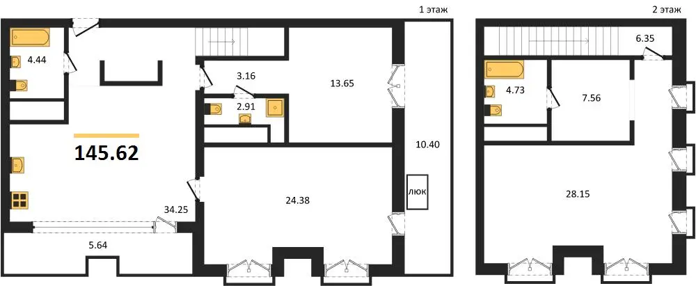 Квартира 3-комн. 145.62 кв. м