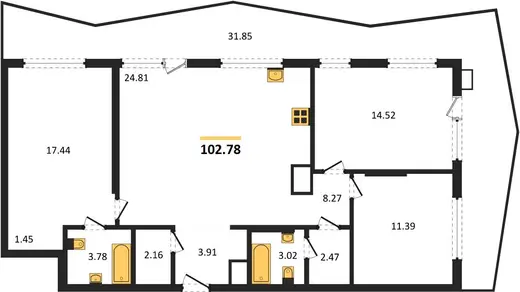 Квартира 3-комн. 102.78 кв. м