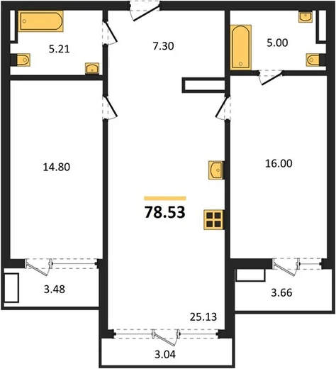 Квартира 2-комн. 78.53 кв. м