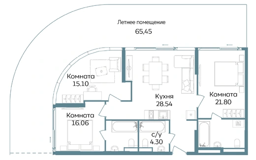 Апартаменты 3-комн. 151.79 кв. м