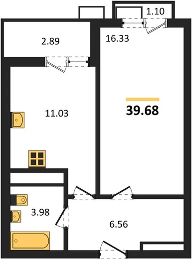 Квартира 1-комн. 39.68 кв. м