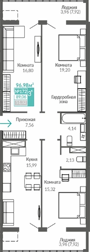 Квартира 3-комн. 89.06 кв.м