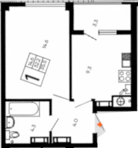 Квартира 1-комн. 35.5 кв. м