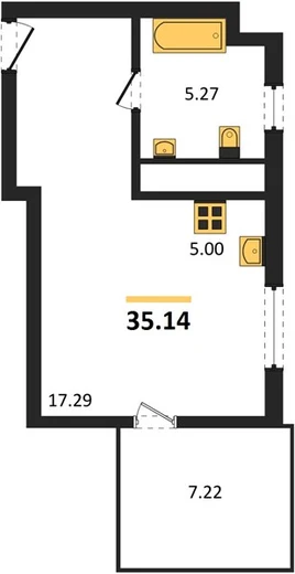 Квартира Студия 35.14 кв. м
