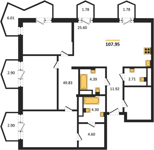 Квартира 3-комн. 107.95 кв. м