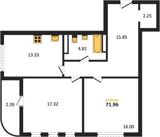Квартира 2-комн. 71.96 кв. м
