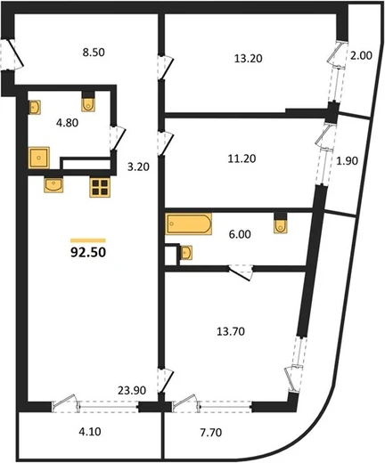 Квартира 3-комн. 92.5 кв. м