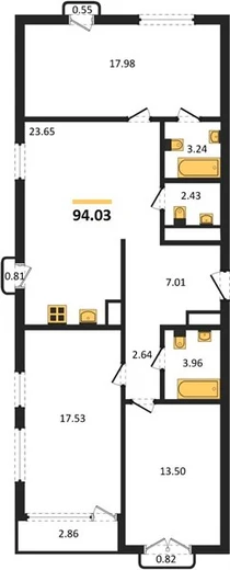 Квартира 3-комн. 94.03 кв. м