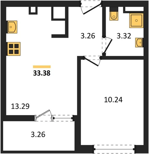 Квартира 1-комн. 33.38 кв. м