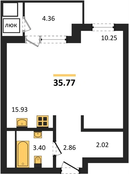 Квартира Студия 35.77 кв. м