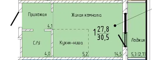 Квартира Студия 30.5 кв. м