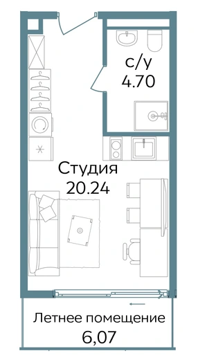 Апартаменты 1-комн. 31.01 кв. м