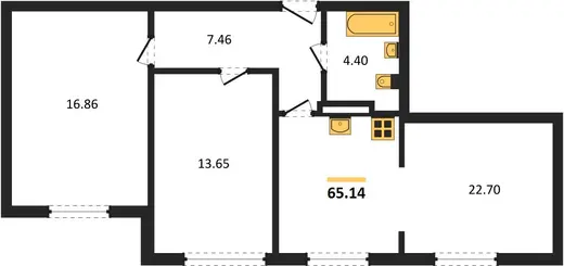 Квартира 2-комн. 65.14 кв. м