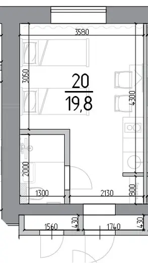 Апартаменты Студия 19.1 кв. м