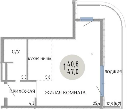 Квартира Студия 47 кв. м