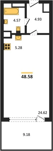 Апартаменты Студия 48.58 кв. м