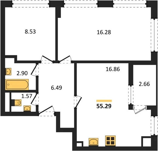 Квартира 2-комн. 55.29 кв. м