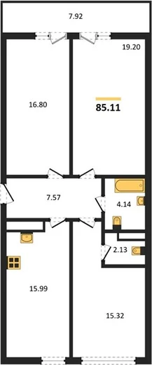 Квартира 3-комн. 85.11 кв. м