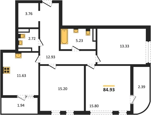 Квартира 3-комн. 84.93 кв. м