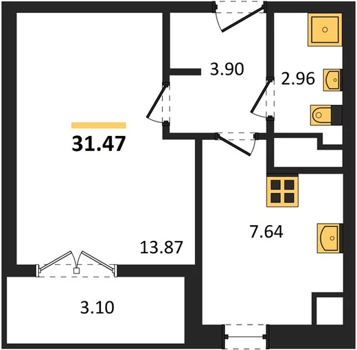 Квартира 1-комн. 31.47 кв. м