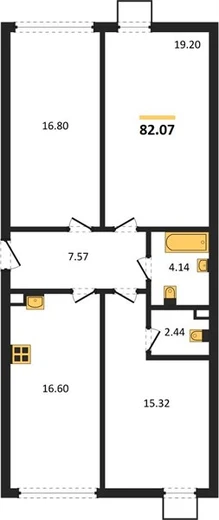 Квартира 3-комн. 82.07 кв. м