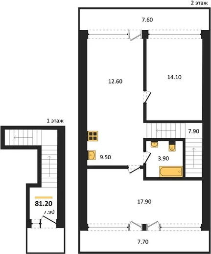 Апартаменты 2-комн. 81.2 кв. м