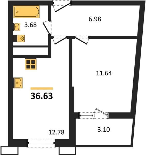 Квартира 1-комн. 36.63 кв. м