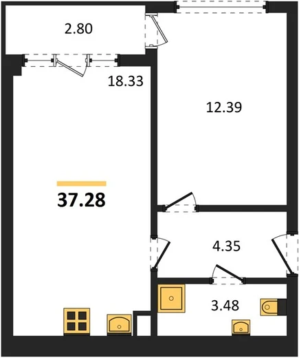 Квартира 1-комн. 37.28 кв. м