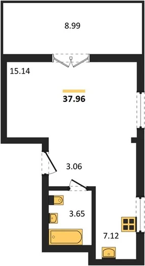 Апартаменты Студия 37.96 кв. м