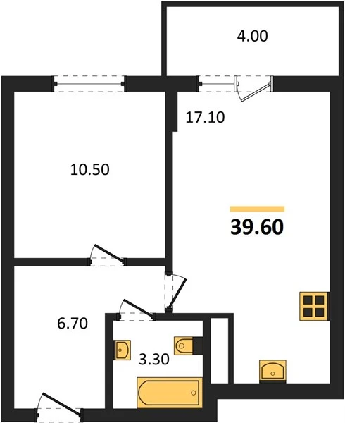 Квартира 1-комн. 39.6 кв. м