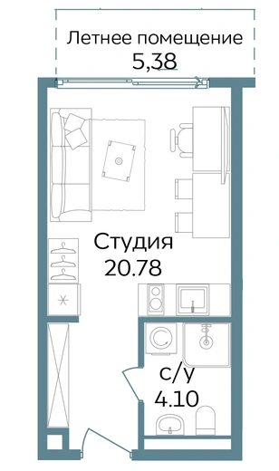 Апартаменты 1-комн. 30.26 кв. м